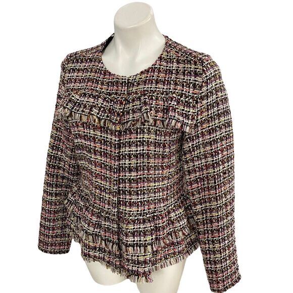Halogen Blazer Womens Size 8 Zip Jacket Office Casual Old Money Tweed Ruffle - Picture 16 of 16